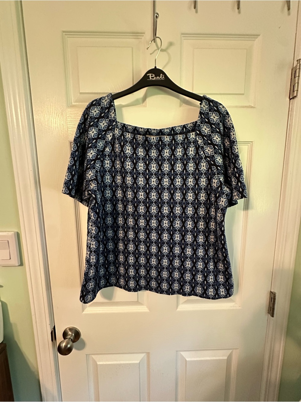 LOFT Blue Patterned Square-Neck Blouse